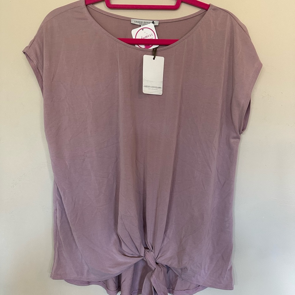 Green Envelope Dusty Pink Tie-Front Tee